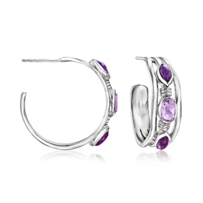 Ross-simons Purple Turquoise And . Amethyst Hoop Earrings In Sterling Silver