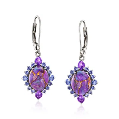 Ross-simons Purple Turquoise And . Multi-gemstone Drop Earrings In Sterling Silver
