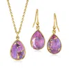 Ross-simons Purple Turquoise Jewelry Set: Pendant Necklace And Drop Earrings In 18kt Gold Over Sterling In Multi
