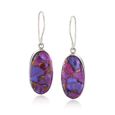 Ross-simons Purple Turquoise Oval Drop Earrings In Sterling Silver