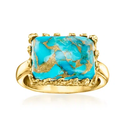 Ross-simons Rectangular Turquoise Ring In 18kt Gold Over Sterling In Blue