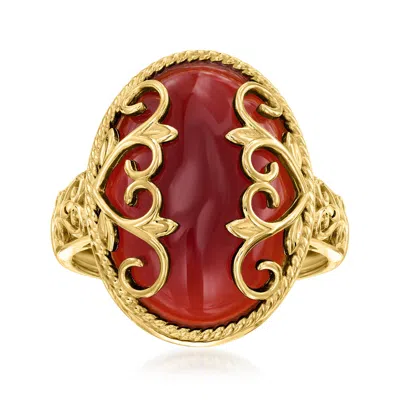 Ross-simons Red Agate Heart Scroll Ring In 18kt Gold Over Sterling