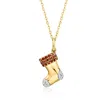 Ross-simons Red And White Diamond Stocking Pendant Necklace In 18kt Gold Over Sterling In Gold
