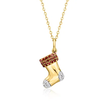 Ross-simons Red And White Diamond Stocking Pendant Necklace In 18kt Gold Over Sterling