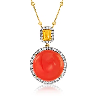 Ross-simons Red Carnelian And Citrine Pendant Necklace With . White Topaz In 18kt Gold Over Sterling