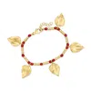 Ross-simons Red Carnelian Bead Leaf Bracelet In 18kt Gold Over Sterling In Multi