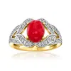 Ross-simons Red Coral And White Zircon Ring In 18kt Gold Over Sterling