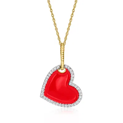 Ross-simons Red Enamel And . Diamond Heart Pendant Necklace In 18kt Gold Over Sterling In Multi