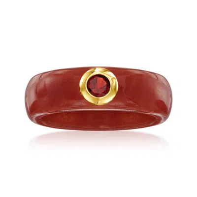 Ross-simons Red Jade And . Garnet Ring With 14kt Yellow Gold