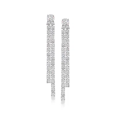 Ross-simons Rhodium-plated 2-row Linear Drop Earrings With Czs In White