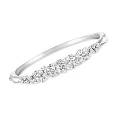 Ross-simons Rhodium-plated Floral Cluster Bangle Bracelet With Czs In Metallic