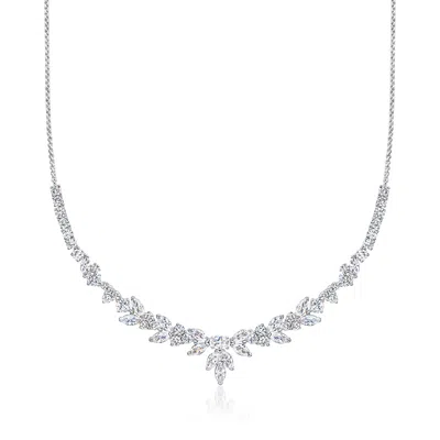 Ross-simons Rhodium-plated Floral Necklace With Czs In Metallic