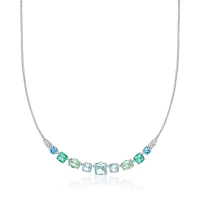 Ross-simons Rhodium-plated Necklace With Simulated Tonal-blue Gemstones And . Czs In Multi