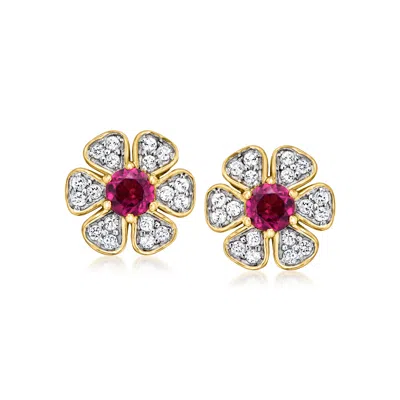 Ross-simons Rhodolite Garnet And . White Topaz Flower Earrings In 18kt Gold Over Sterling In Multi