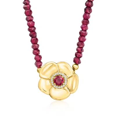 Ross-simons Rhodolite Garnet Bead Flower Necklace With . Rhodolite Garnet And . Diamonds In 18kt Gold Over Sterl In Multi