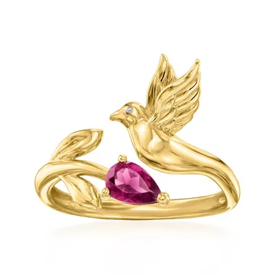 Ross-simons Rhodolite Garnet Bird And Flower Ring In 18kt Gold Over Sterling