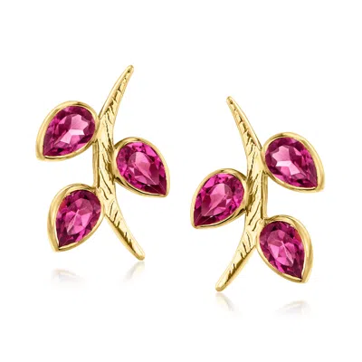 Ross-simons Rhodolite Garnet Leaves On Branch Earrings In 18kt Gold Over Sterling In Pink
