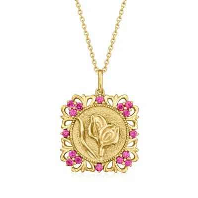 Ross-simons Rhodolite Garnet Rose Pendant Necklace In 18kt Gold Over Sterling In Multi