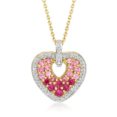 Ross-simons Rhodolite Garnet, . White Zircon And . Pink Tourmaline Heart Pendant Necklace In 18kt Gold Over Ster In Multi