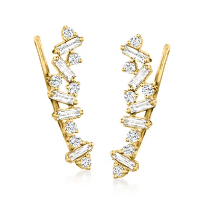 Ross-simons Round And Baguette Diamond Ear Climbers In 14kt Yellow Gold In Silver