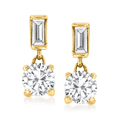 Ross-simons Round And Baguette Diamond Earrings In 14kt Yellow Gold In White