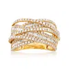 Ross-simons Round And Baguette Diamond Highway Ring In 14kt Yellow Gold In White