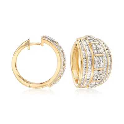 Ross-simons Round And Baguette Diamond Hoop Earrings In 18kt Gold Over Sterling In White
