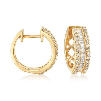 Ross-simons Round And Baguette Diamond Hoop Earrings In 18kt Gold Over Sterling In White