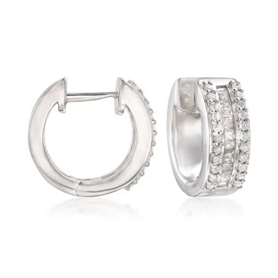 Ross-simons Round And Baguette Diamond Huggie Hoops In Sterling Silver In White