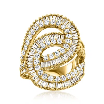 Ross-simons Round And Baguette Diamond Interlocking-loop Ring In 18kt Gold Over Sterling In White