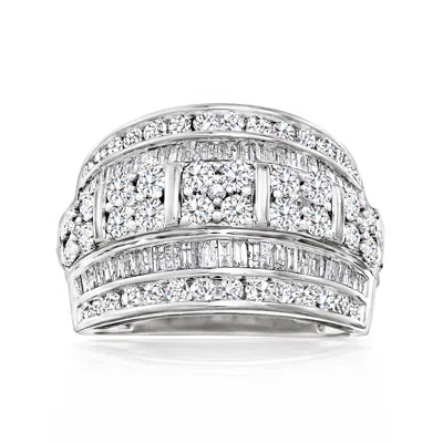 Ross-simons Round And Baguette Diamond Multi-row Ring In Sterling Silver In White