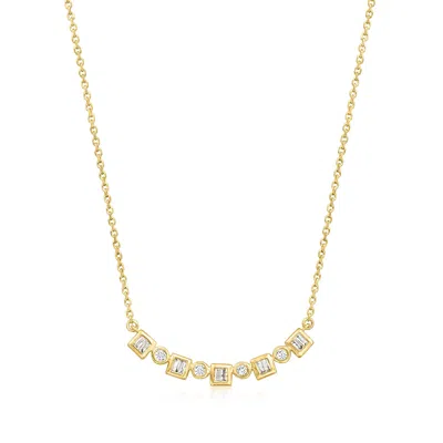 Ross-simons Round And Baguette Diamond Pattern Necklace In 18kt Gold Over Sterling In Multi
