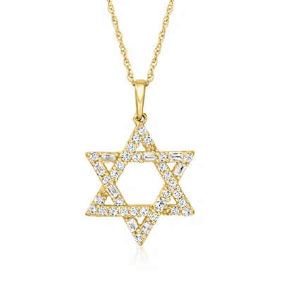 Ross-simons Round And Baguette Diamond Star Of David Necklace In 14kt Yellow Gold In Silver