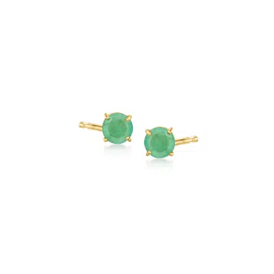 Ross-simons Round Emerald Stud Earrings In 14kt Yellow Gold In Green