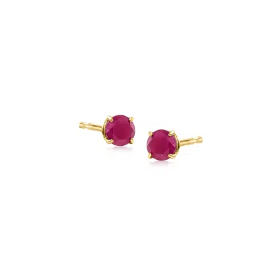 Ross-simons Round Ruby Earrings In 14kt Yellow Gold In Pink