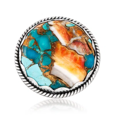 Ross-simons Round Turquoise Ring In Sterling Silver In Blue