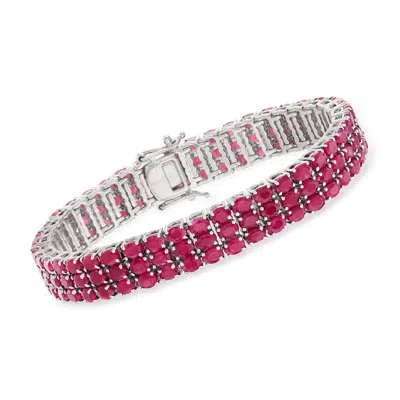 Ross-simons Ruby 3-row Tennis Bracelet In Sterling Silver In Multi