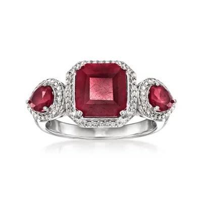 Ross-simons Ruby 3-stone Ring In Sterling Silver In Red