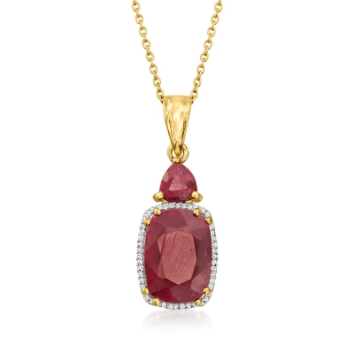 Ross-simons Ruby And . Diamond Pendant Necklace In 18kt Gold Over Sterling In Multi