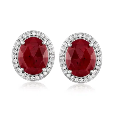 Ross-simons Ruby And . White Topaz Earrings In Sterling Silver In Red