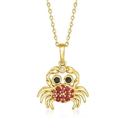 Ross-simons Ruby And . Black Spinel Crab Pendant Necklace With Diamond Accent In 18kt Gold Over Sterling In Multi