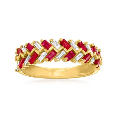 Ross-simons Ruby And . Diamond Baguette Ring In 14kt Yellow Gold In Multi