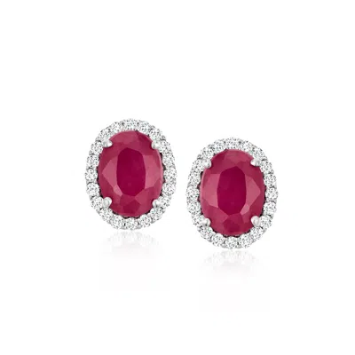 Ross-simons Ruby And . Diamond Earrings In Platinum In Multi