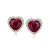 Ross-simons Ruby And . Diamond Heart Earrings In 18kt Gold Over Sterling In Red