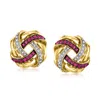 Ross-simons Ruby And . Diamond Love Knot Earrings In 18kt Gold Over Sterling In Purple