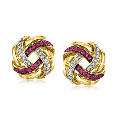 Ross-simons Ruby And . Diamond Love Knot Earrings In 18kt Gold Over Sterling In Purple