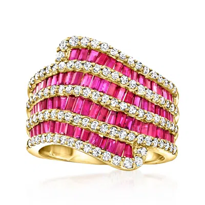 Ross-simons Ruby And . Diamond Ring In 14kt Yellow Gold In Red