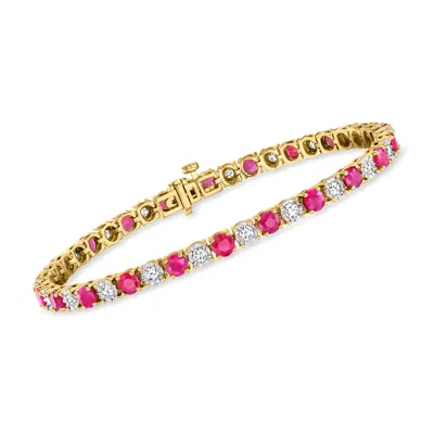 Ross-simons Ruby And Diamond Tennis Bracelet In 18kt Gold Over Sterling