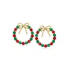 Ross-simons Ruby And Emerald Ribbon Wreath Drop Earrings In 18kt Gold Over Sterling In Green