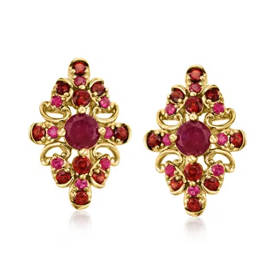 Ross-simons Ruby And . Garnet Earrings In 14kt Yellow Gold In Red